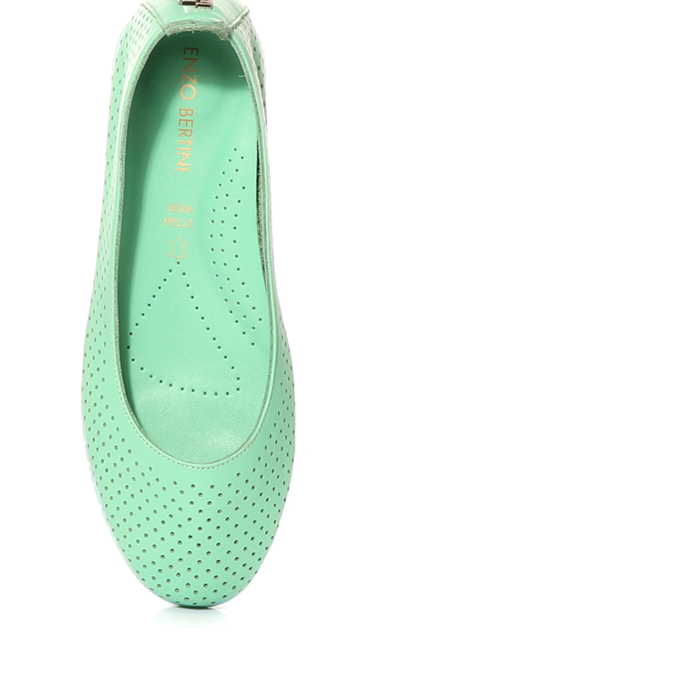 Enzo Bertini women's ballerinas in turquoise green leather with perforated model 3781DPF0830V