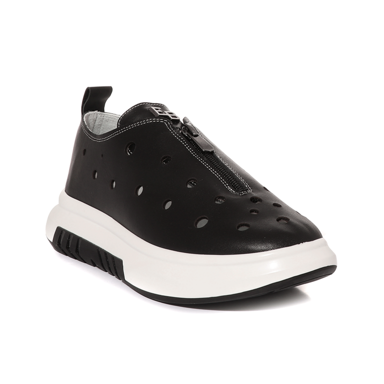 Enzo Bertini women's sneakers in black perforated leather 1731DPF21378N