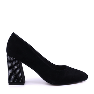 Pantofi cu toc decorat femei Enzo Bertini negri din piele întoarsă 1390DP4100VN