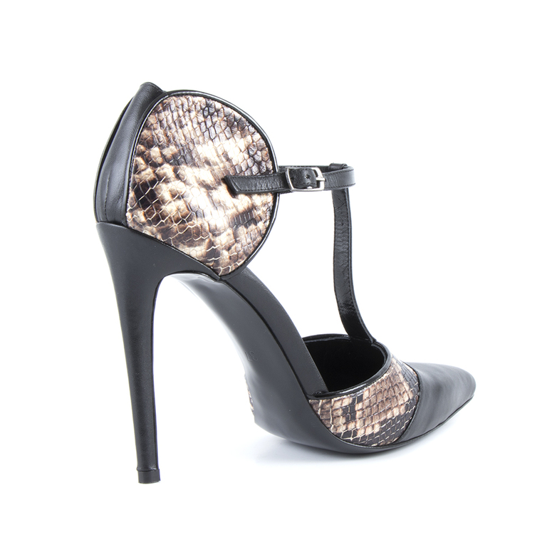 Pantofi femei Enzo Bertini negri cu imprimeu snake print din piele 2027dp15948n
