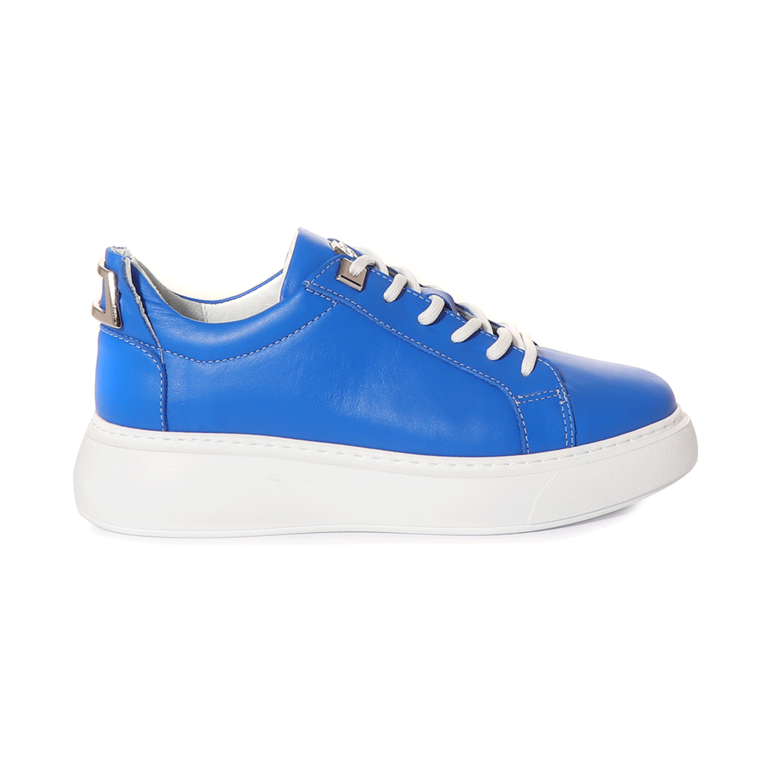 Enzo Bertini women sneaker in blue leather with gold metal accessory 2011DP30101BL