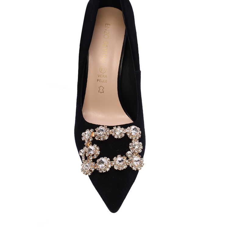 Enzo Bertini Women's Black Suede Stiletto Heel Shoes 3867DP320VN