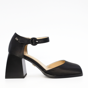 Pantofi tip Mary Jane femei Enzo Bertini cu toc negri din satin 1125DP3203RAN