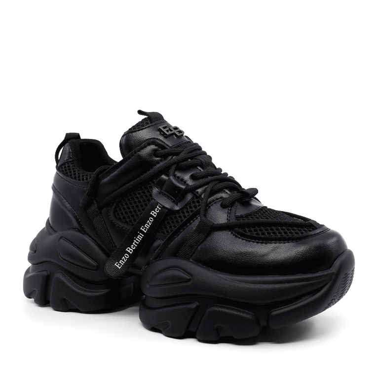 Enzo Bertini women's black leather and textile sneakers 3867DP450N