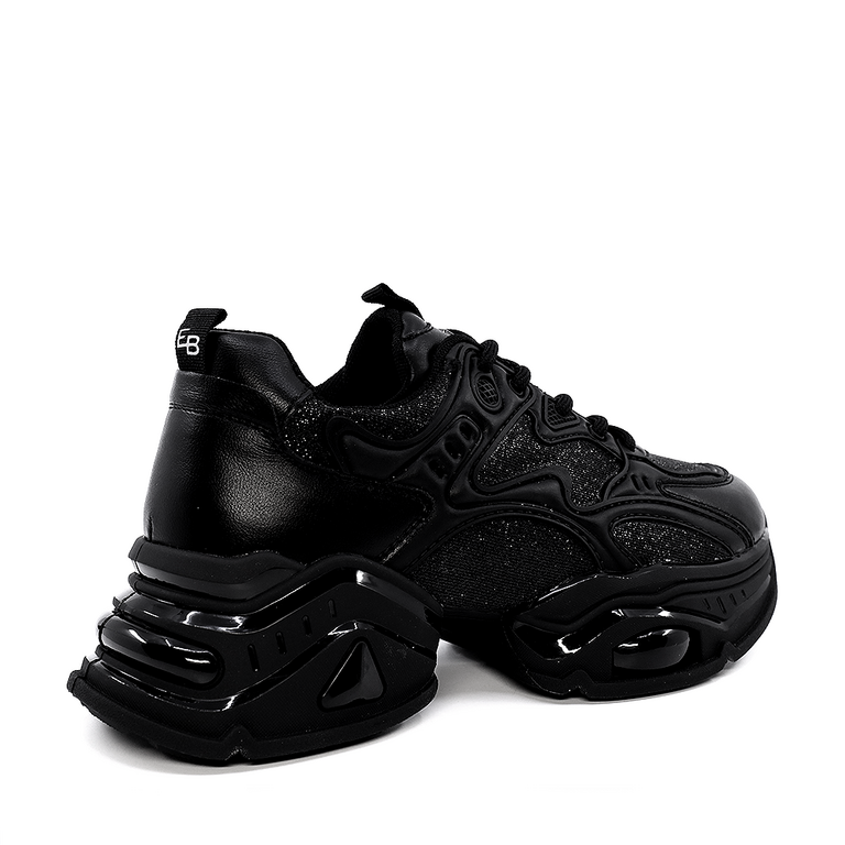 Enzo Bertini women's black leather and textile sneakers 3867DP550N