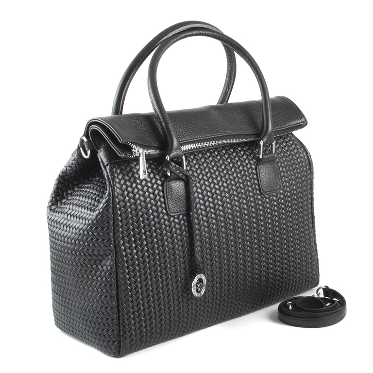 Enzo Bertini tote bag in black stamped leather 1541POSP8361N