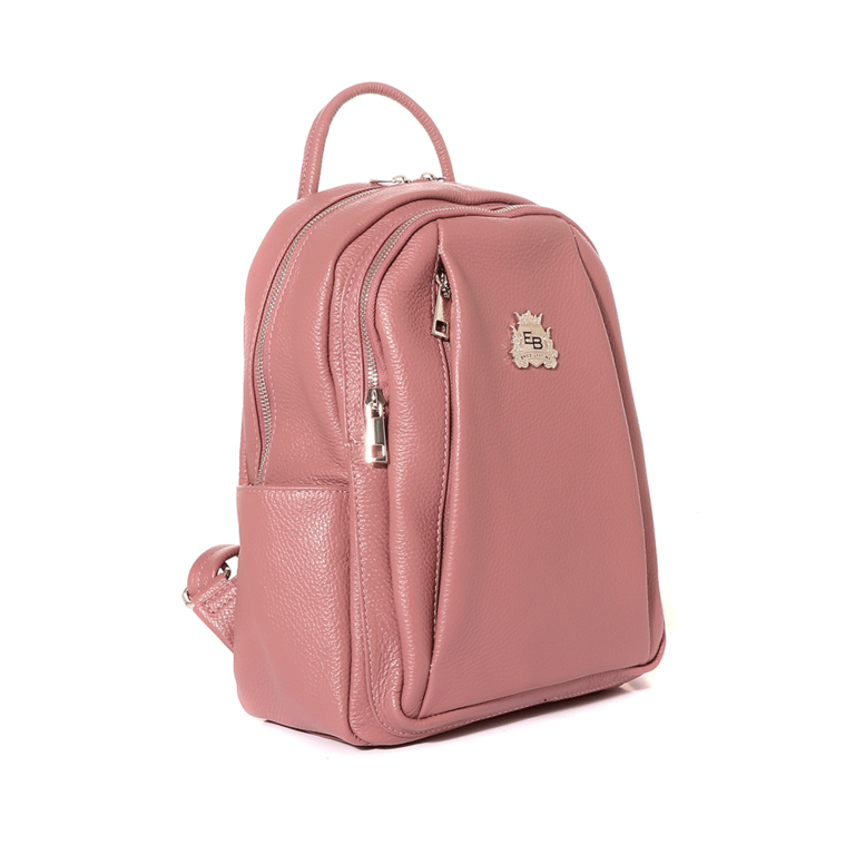 Enzo Bertini women's backpack in pink leather with zippers 1541RUCP2505RO