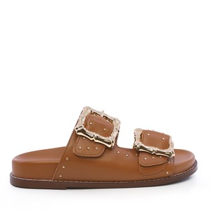 Saboți cu elemente deco femei Enzo Bertini cognac din piele 1129DST5242CO