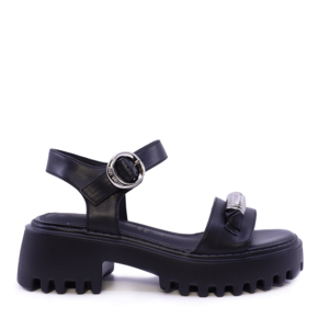 Sandale cu accesoriu metalic femei Enzo Bertini negre din piele 1399DS1284N