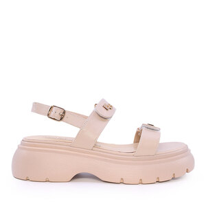 Women's Enzo Bertini sandals with frontal logo pinkish beige leather 1127DS2177RO