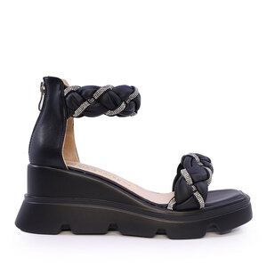 Enzo Bertini women's black leather platform sandals with decorative elements 1127DS1653N
