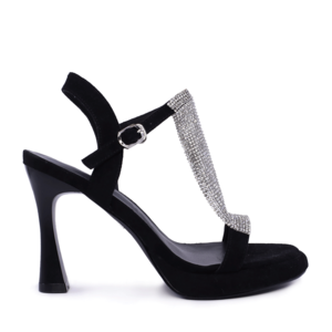 Enzo Bertini black suede women's rhinestone sandals with heel 3869DS120VN