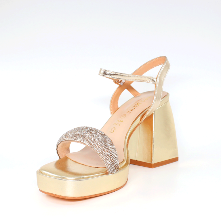 Sandale femei Enzo Bertini aurii din piele cu toc gros 1125DS2578AU