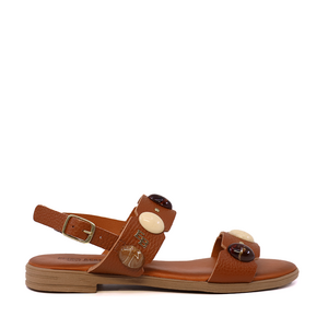Sandale femei Enzo Bertini cognac din piele cu elemente deco 2809DS16308CO