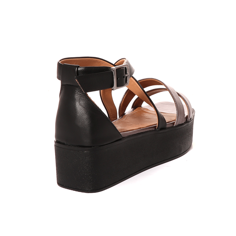 Enzo Bertini women's sandals in black and gun metal gray leather 2581DS70851N