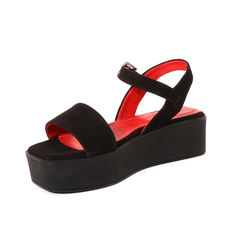 Sandale femei Enzo Bertini negre cu roșu din piele întoarsă 2581DS70681VN