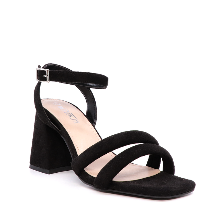 Enzo Bertini women mid heel sandals in black faux suede leather 1245DS2592VN