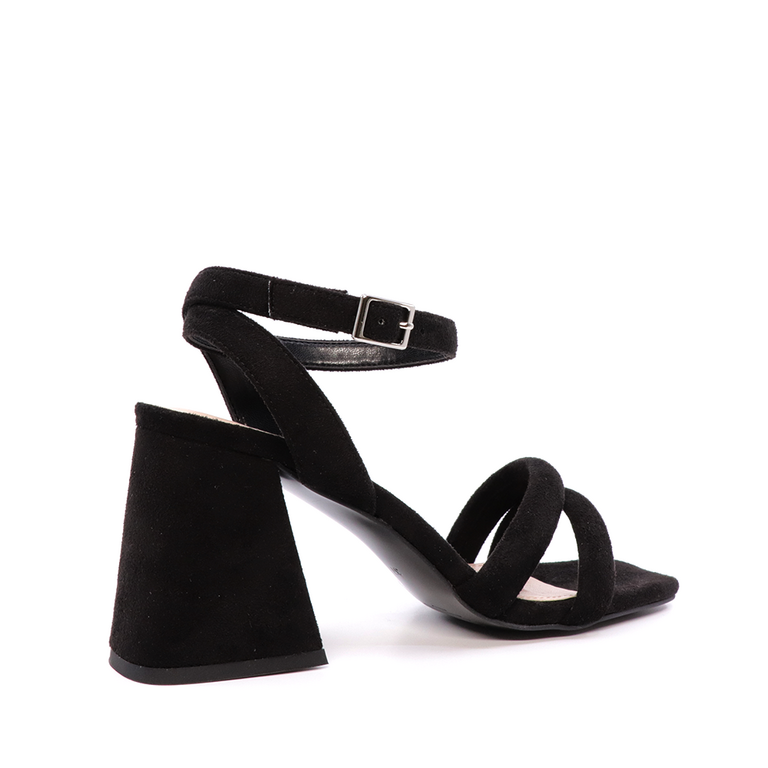 Enzo Bertini women mid heel sandals in black faux suede leather 1245DS2592VN
