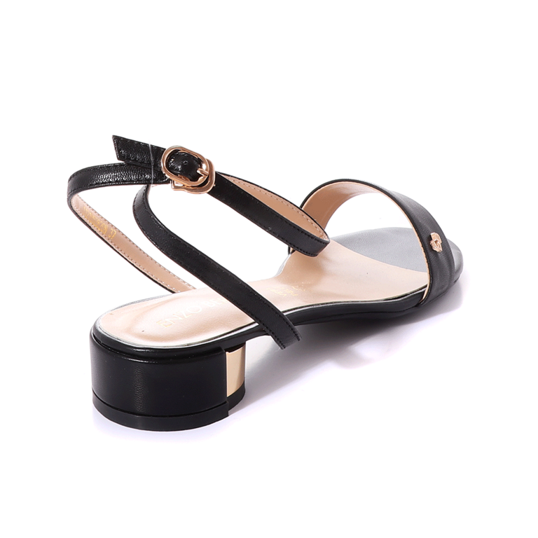 Sandale femei Enzo Bertini negre cu toc mic cu detalii aurii 1121DS2820N
