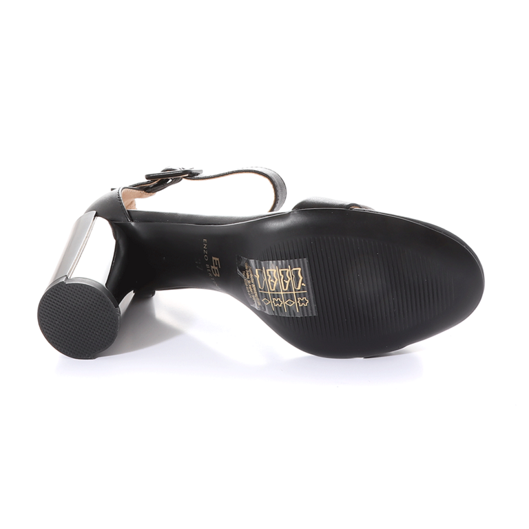 Sandale femei Enzo Bertini negre din piele cu toc mediu cu aplicații metalice 1121DS2816N