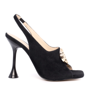 Enzo Bertini Sandales à talons hauts en daim noir avec accessoire décoratif pour femme 3927DS11684VN