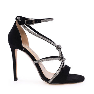 Enzo Bertini Women's Black Suede Rhinestone High Heel Sandals 1127DS2340VN