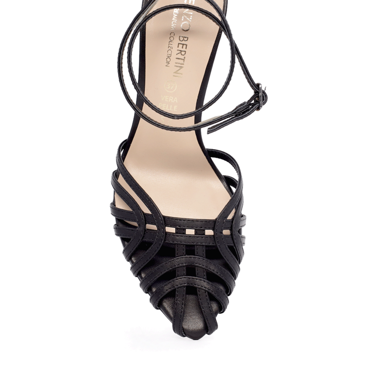 Enzo Bertini Women's Black Genuine Leather High Heel Sandals 3927DS12070N