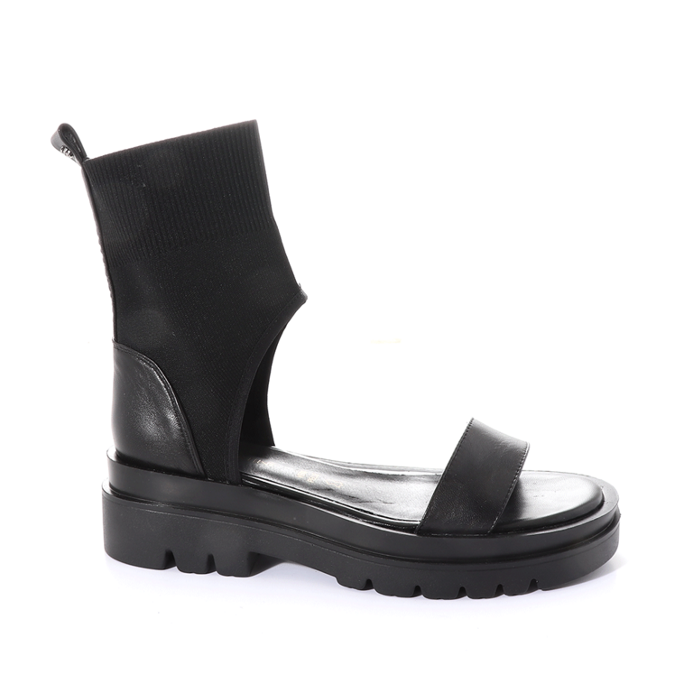 Enzo bertini women's glam sandals in black leather and neoprene collar 1121DS2856N