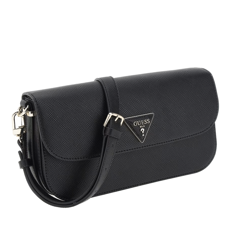 Guess brand crossbody bag for women, black color, with metallic logo, model 916POSS83200N.
