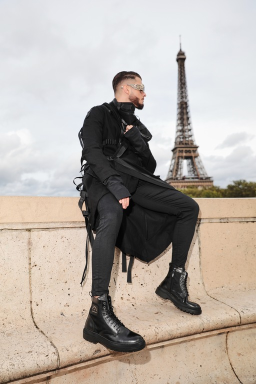 Karl Lagerfeld men biker boots in black leather 2052BG11250N