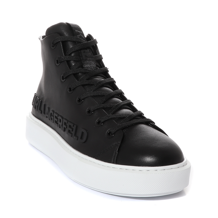 Karl Lagerfeld men high top sneakers in black leather 2052BG52255N
