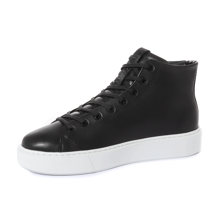 Karl Lagerfeld men high top sneakers in black leather 2052BG52255N