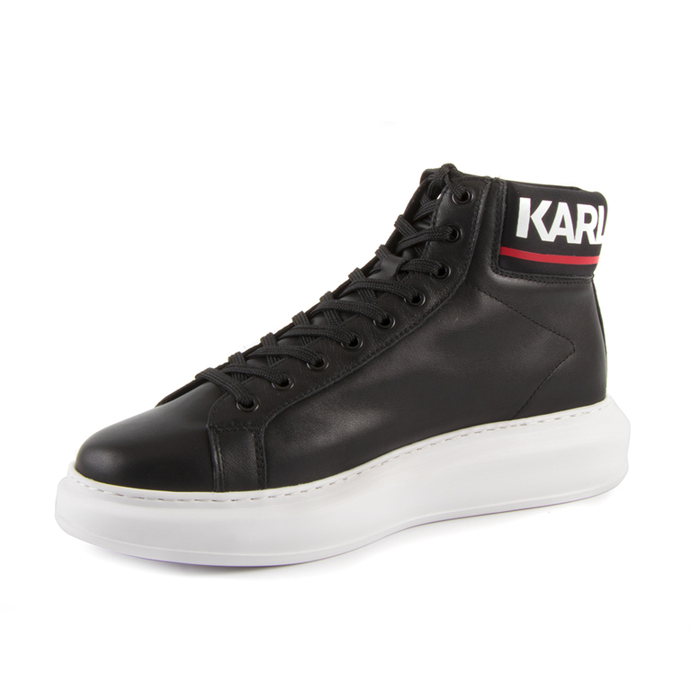 Karl Lagerfeld men's high top in black leather sneakers 2050BG52550N