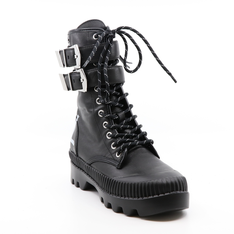 Karl Lagerfeld women combat boots in black leather 2050DG45285N