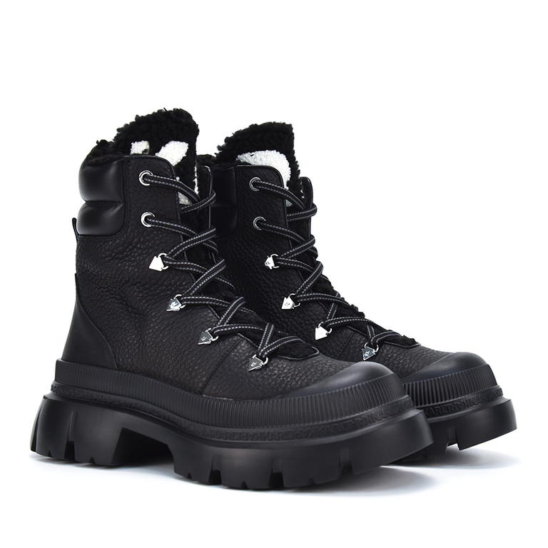 Karl Lagerfeld women montagnard boots in black leather 2054DG43570N