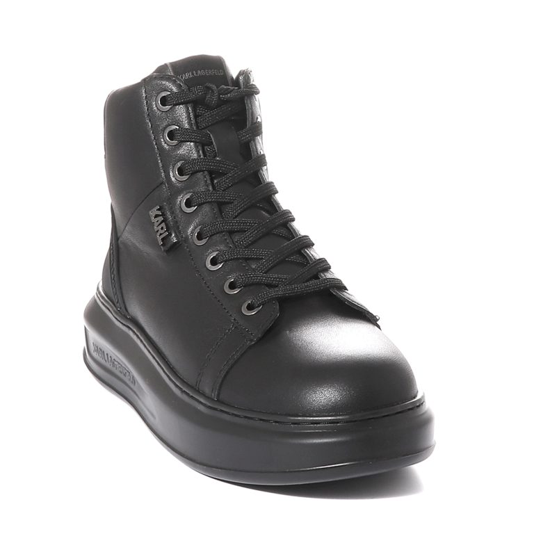 Karl Lagerfeld women high top sneakers in black leather 2052DG62545N