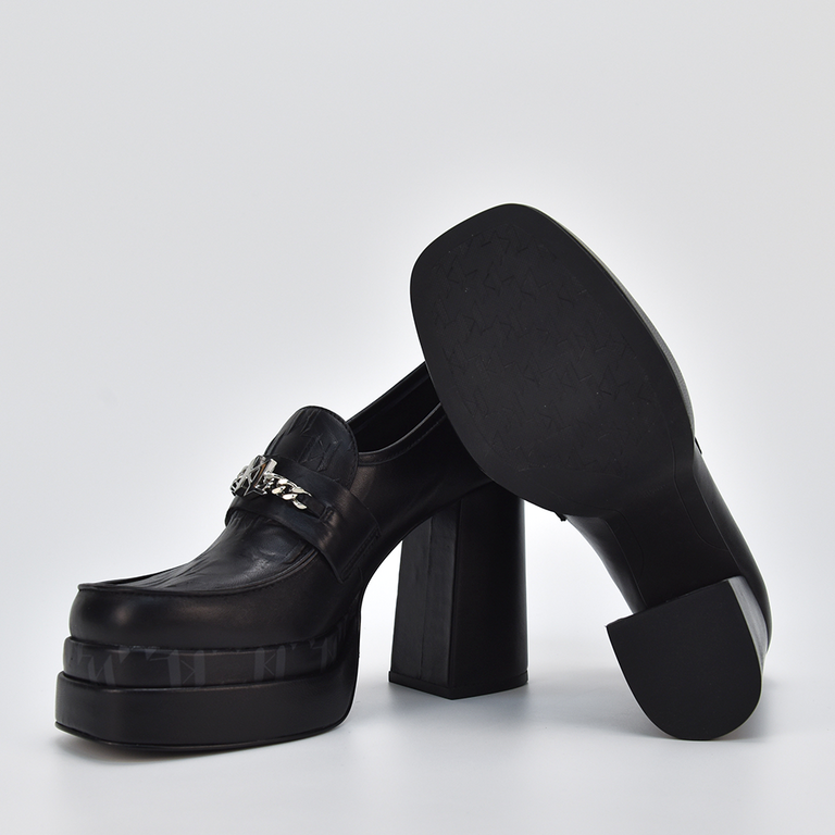 Karl Lagerfeld women high heel pumps in black leather 2054DP30134N
