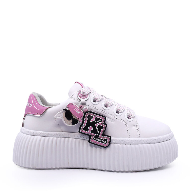 Sneakers femei Karl Lagerfeld Kreeper Lo Karl albi din piele 2057DP42376A