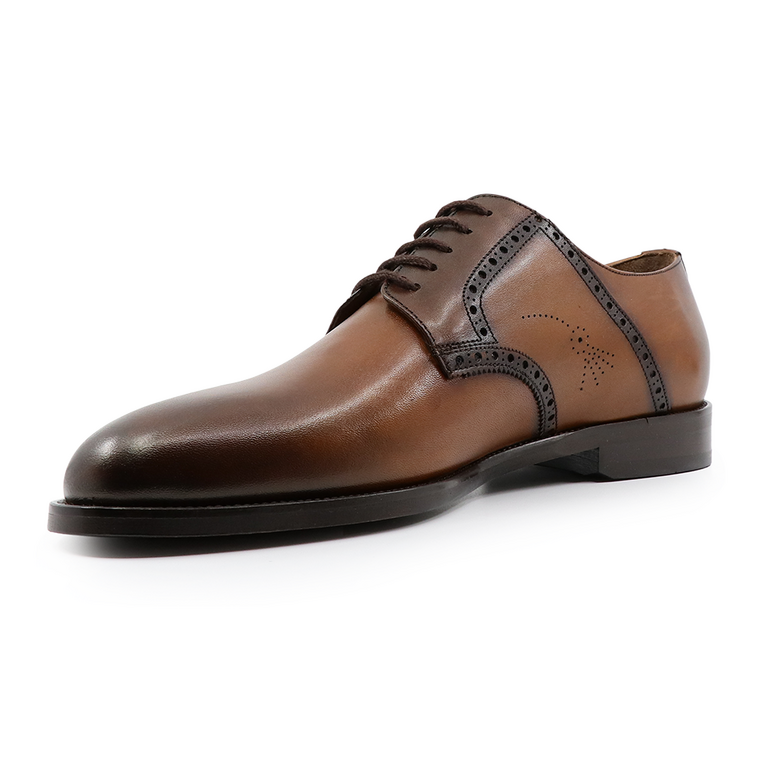 Pantofi derby bărbați Luca di Gioia maro cognac din piele  3683BP2477CO