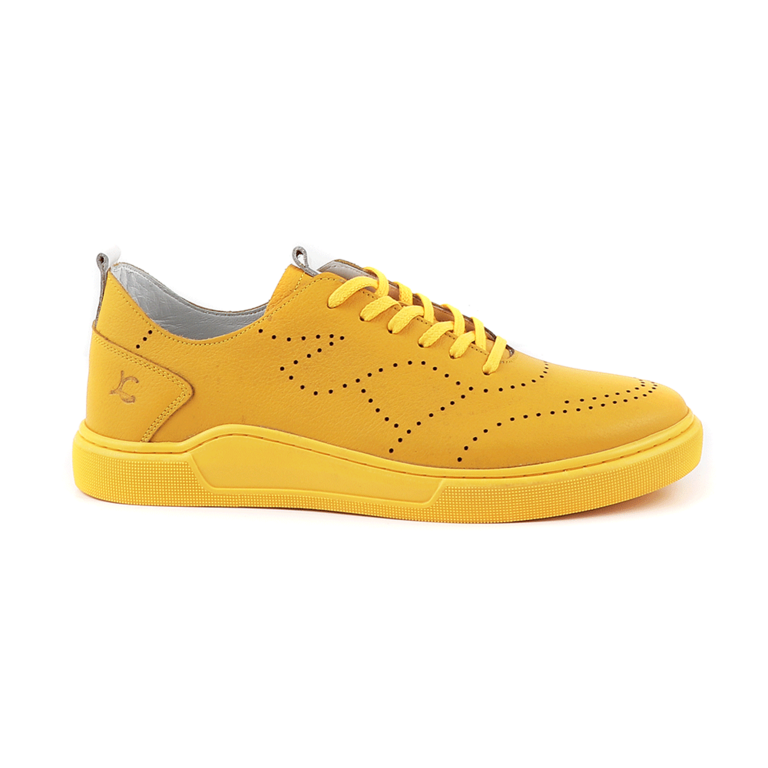Luca di Gioia Men's yellow perforated detail leather lace up sneakers 2091BP10162G