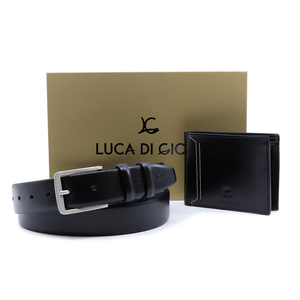 Set bărbați Luca di Gioia curea și portmoneu negru din piele 336BCADOULG01N