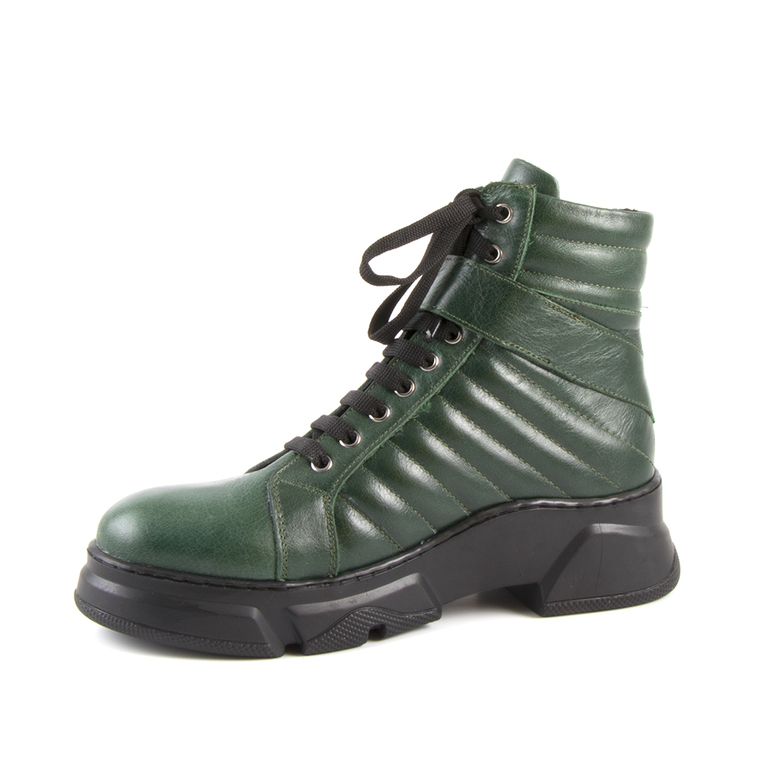Luca di Gioia women's ankle boots in green leather with lace and strap 1810DG1310V
