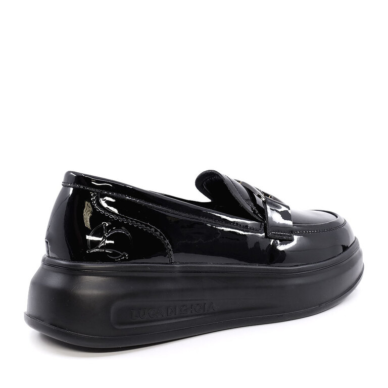 Pantofi tip loafers femei Luca di Gioia negri din piele lăcuită 3847DM106LN