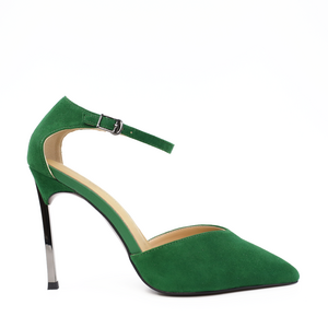 Pantofi decupați femei Luca di Gioia verzi din piele întoarsă cu toc 3845DD106VV