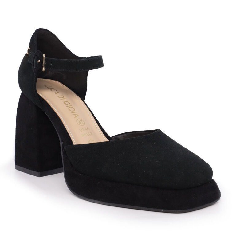 Luca di Gioia Women's Black Suede Platform Mary Jane Shoes With Heel 3847DD128VN
