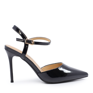 Pantofi stiletto slingback femei Luca di Gioia negri din piele lăcuită cu toc 3845DD111LN