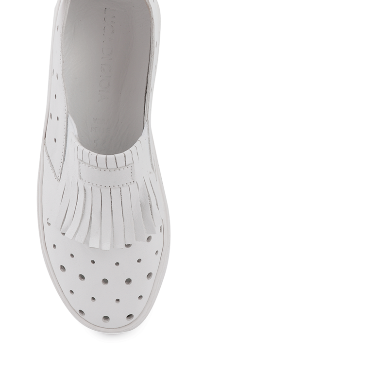 Pantofi slip on femei Luca di Gioia albi din piele cu perforații 2691DPF0543A