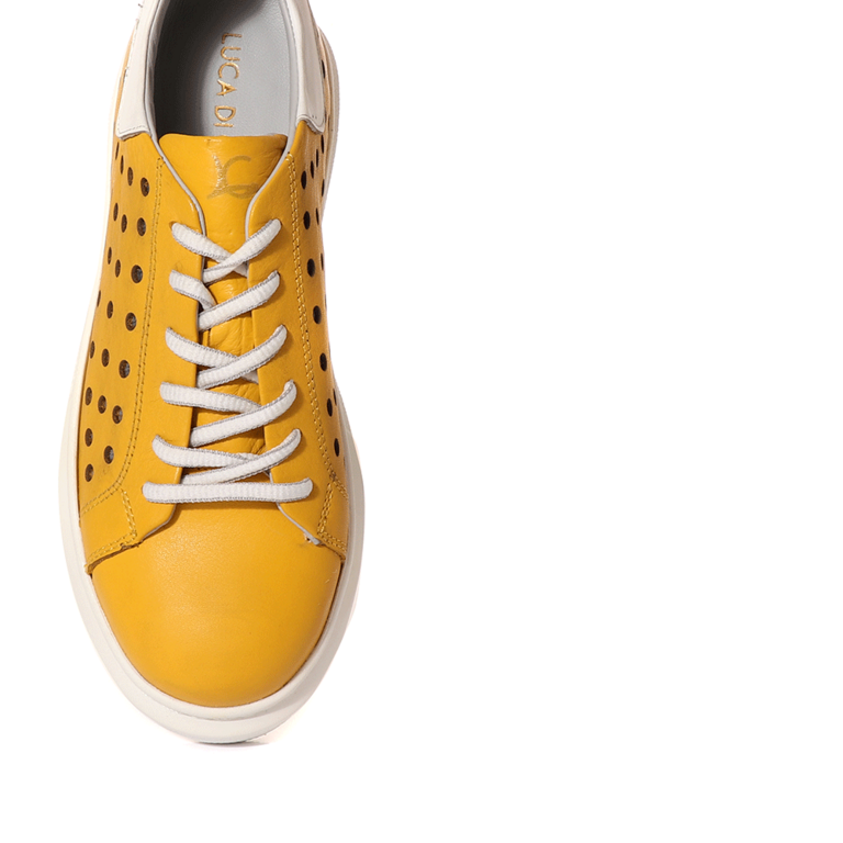 Luca di Gioia Women's yellow leather perforated detail sneakers 2301DPF13805G