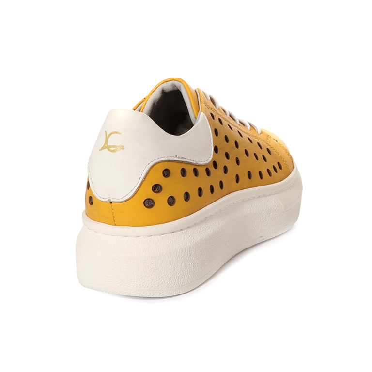 Luca di Gioia Women's yellow leather perforated detail sneakers 2301DPF13805G