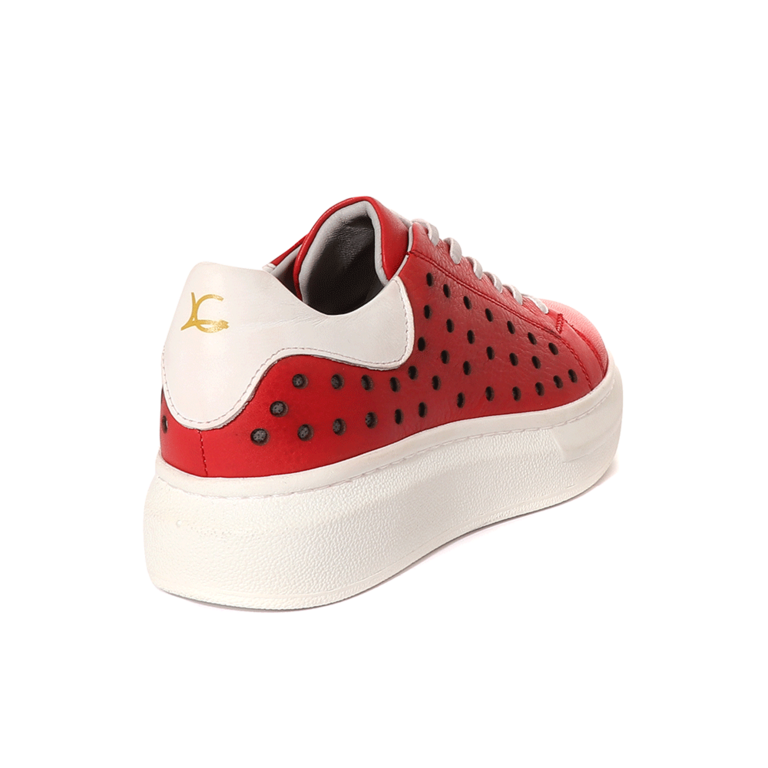 Luca di Gioia Women's red leather perforated detail sneakers 2301DPF13805R